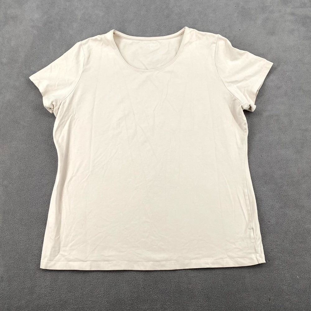 Kim Rogers T Shirt Womens XL Beige Cotton Stretch Cap Sleeve Round Neck Comfort